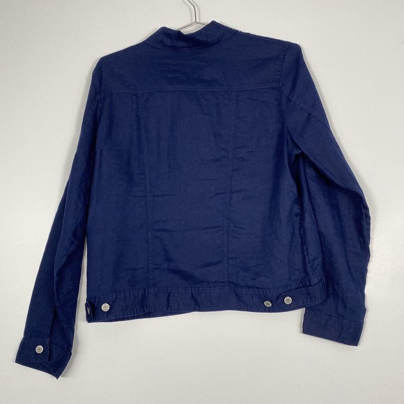 Jones New York Jacket Womens XL Blue 100% Linen Snap Front Denim Style Coastal - Picture 6 of 14